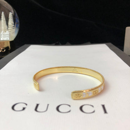 18K Double Gucci Icon Blossom Enamel Bangle Bracelet