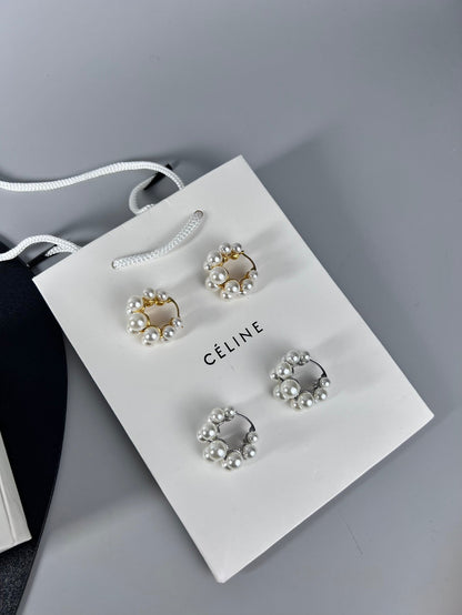 18K Celine Two-Rows Pearl Earrings