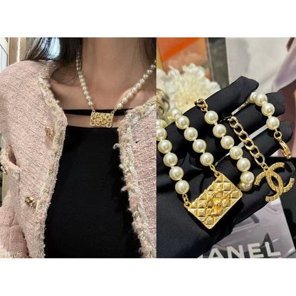 18K  Chanel Pearl Bag Pendant Necklace