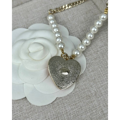 18K  Chanel Pink & Black Heart Pearl Necklace