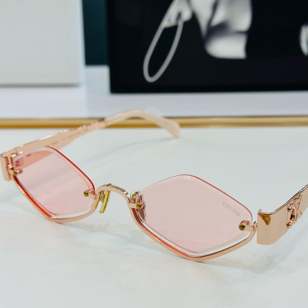 CELINE TRIOMPHE SEMI RIMLESS SUNGLASSES CL42117U IN METAL OCTAGON LENSES