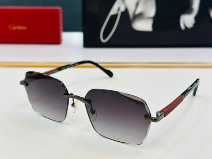 CARTIER SIGNATURE RECTANGULAR FRAME SUNGLASSES CT0483S IN METAL AND WOODEN