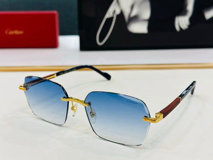 CARTIER SIGNATURE RECTANGULAR FRAME SUNGLASSES CT0483S IN METAL AND WOODEN