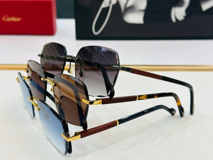 CARTIER SIGNATURE RECTANGULAR FRAME SUNGLASSES CT0483S IN METAL AND WOODEN