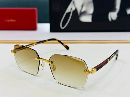 CARTIER SIGNATURE RECTANGULAR FRAME SUNGLASSES CT0483S IN METAL AND WOODEN