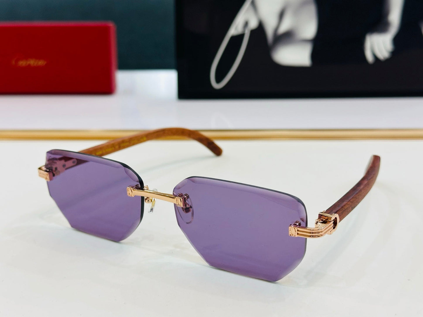 CARTIER PREMIÈRE RECTANGULAR FRAME SUNGLASSES CT0620S IN METAL AND WOODEN