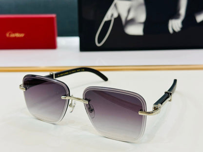 CARTIER RIMLESS RECTANGULAR FRAME SUNGLASSES CT0607S IN METAL AND WOODEN