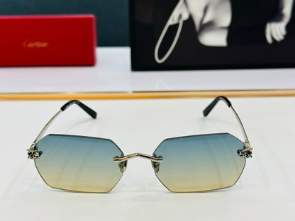 CARTIER PANTHÈRE RIMLESS GEOMETRIC FRAME SUNGLASSES CT0504S IN METAL