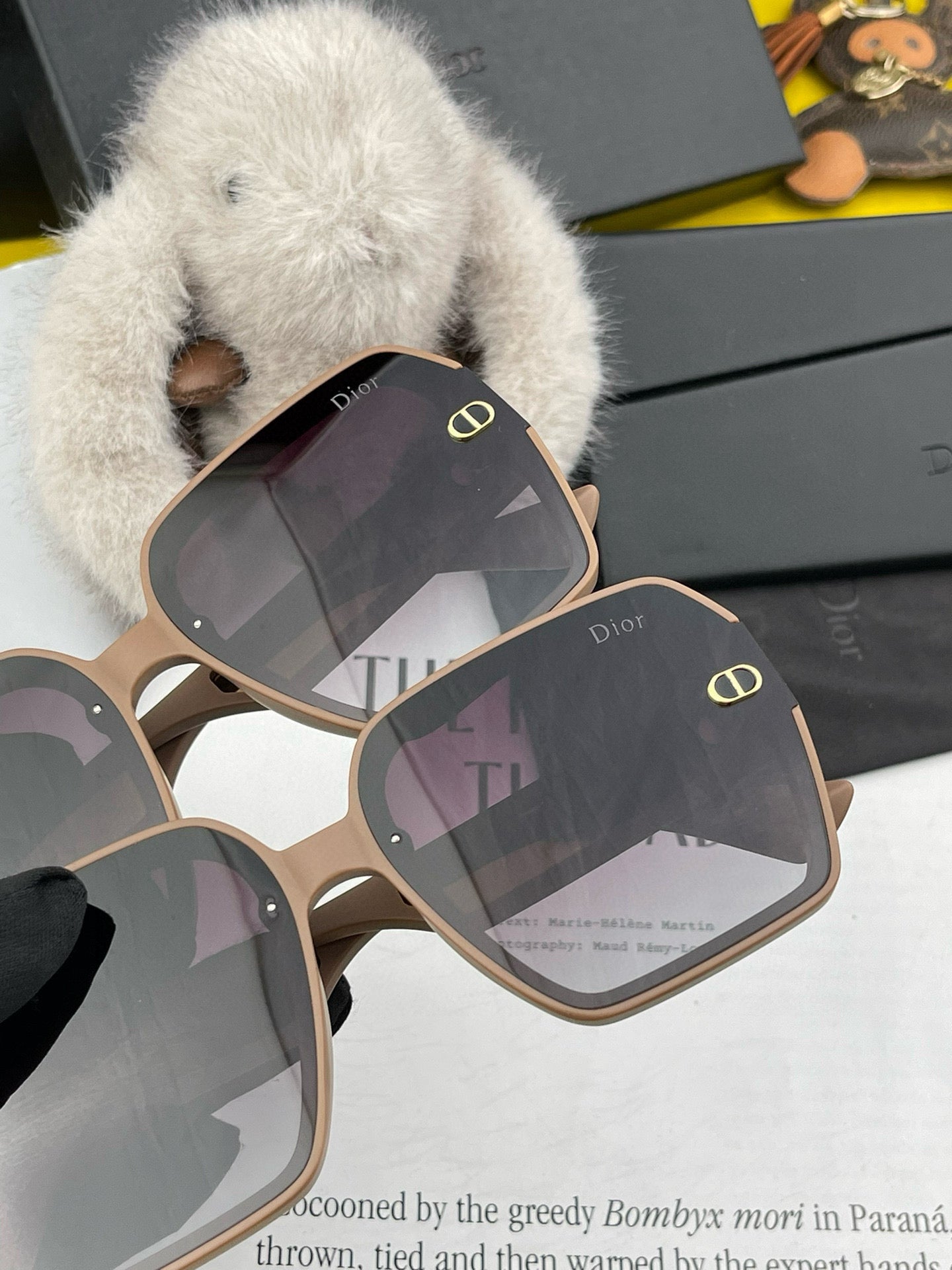 DIOR MONTAIGNE SQUARE SUNGLASSES D1292 IN LIGHT BROWN ACETATE