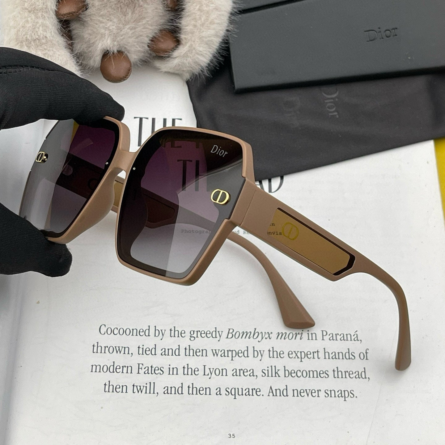 DIOR MONTAIGNE SQUARE SUNGLASSES D1292 IN LIGHT BROWN ACETATE
