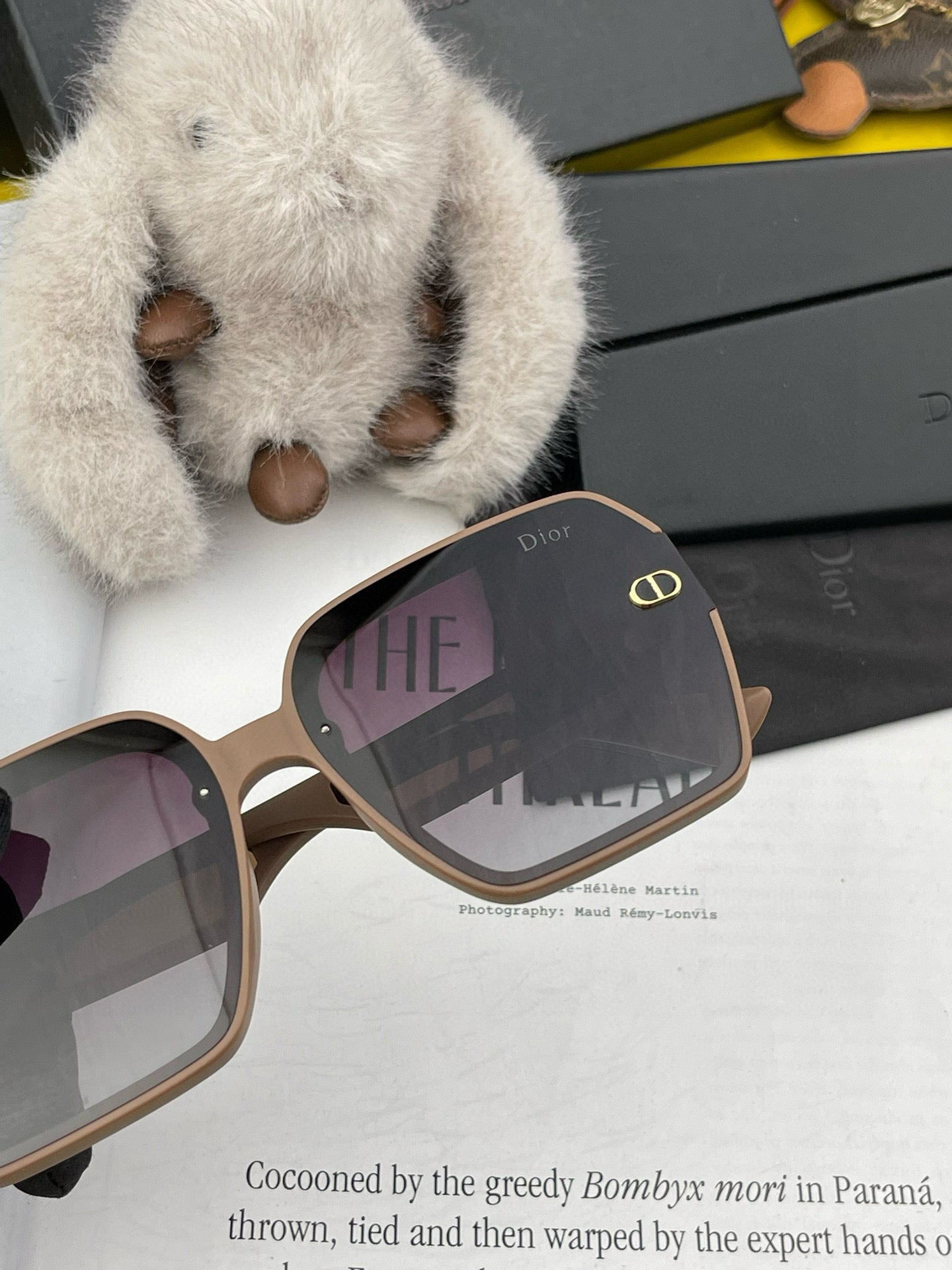 DIOR MONTAIGNE SQUARE SUNGLASSES D1292 IN LIGHT BROWN ACETATE