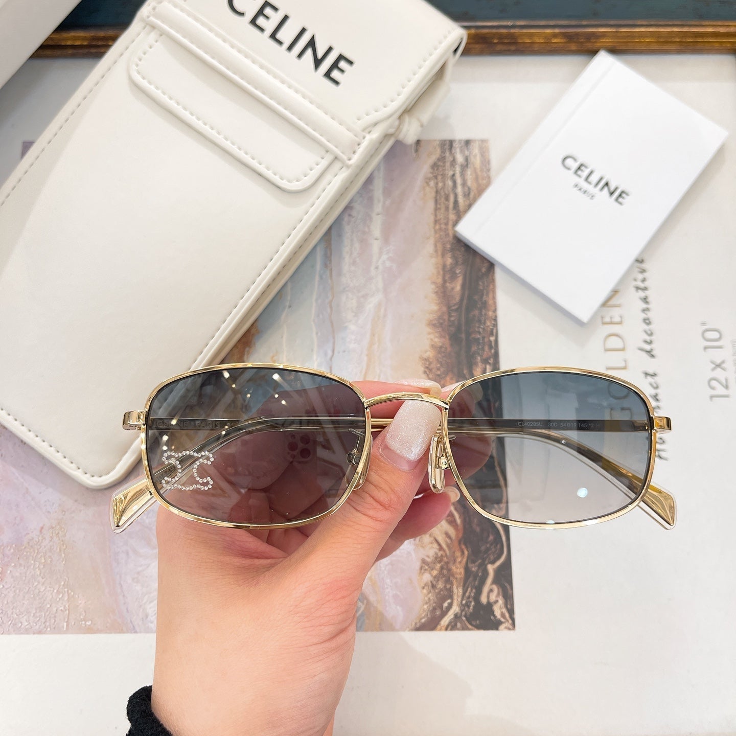 CELINE TRIOMPHE RHINESTONE SUNGLASSES CL40285U IN METAL WITH CRYSTALS