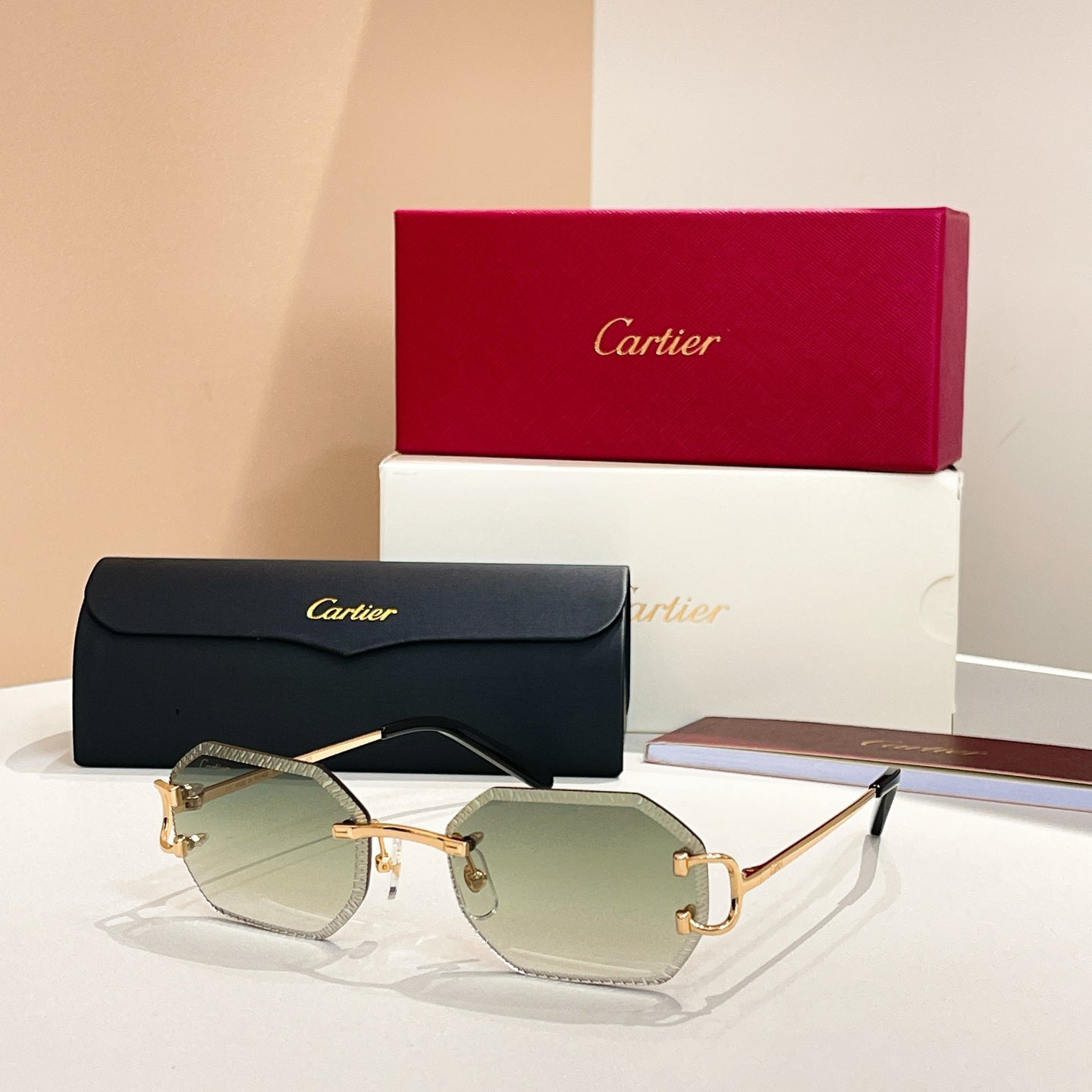 CARTIER RIMLESS GEOMETRIC FRAME SUNGLASSES CT0092O IN METAL