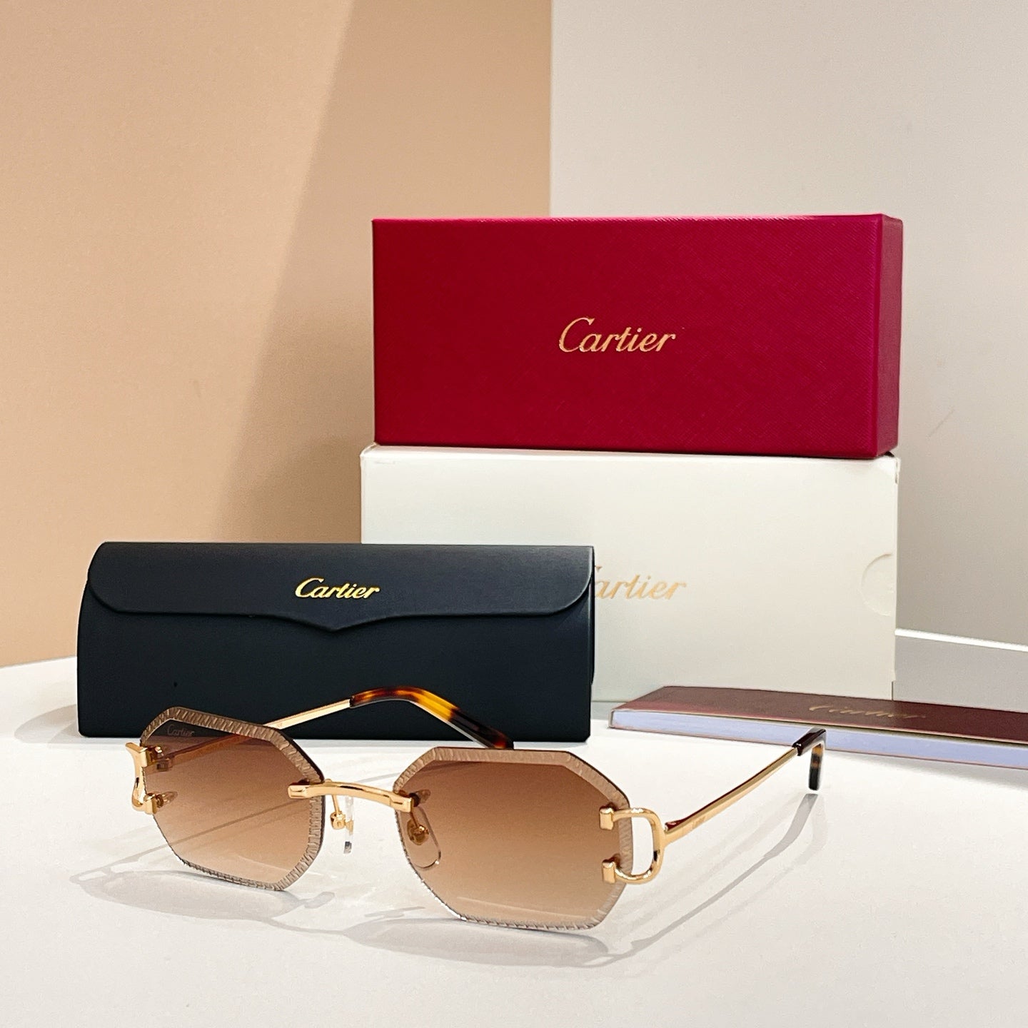 CARTIER RIMLESS GEOMETRIC FRAME SUNGLASSES CT0092O IN METAL