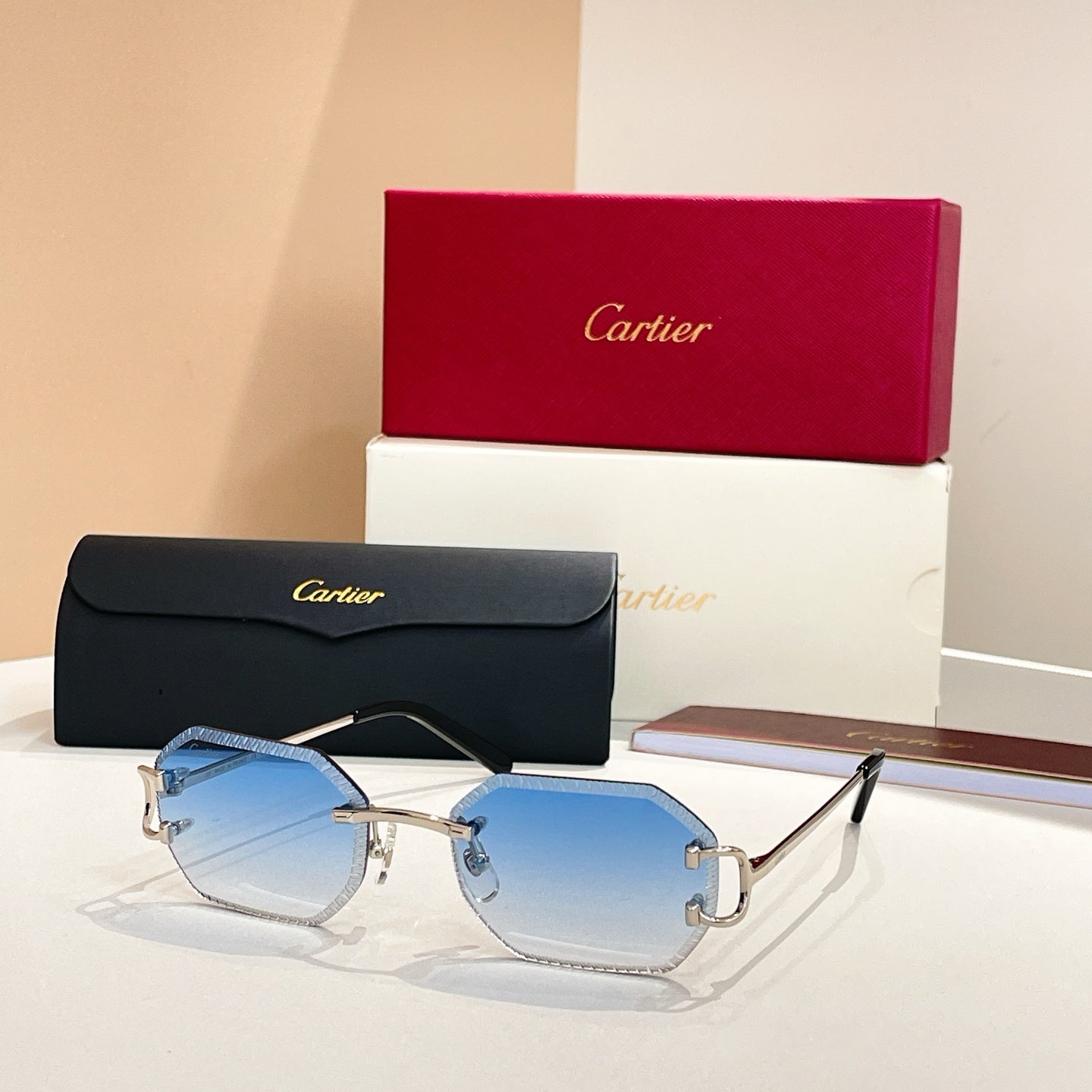 CARTIER RIMLESS GEOMETRIC FRAME SUNGLASSES CT0092O IN METAL