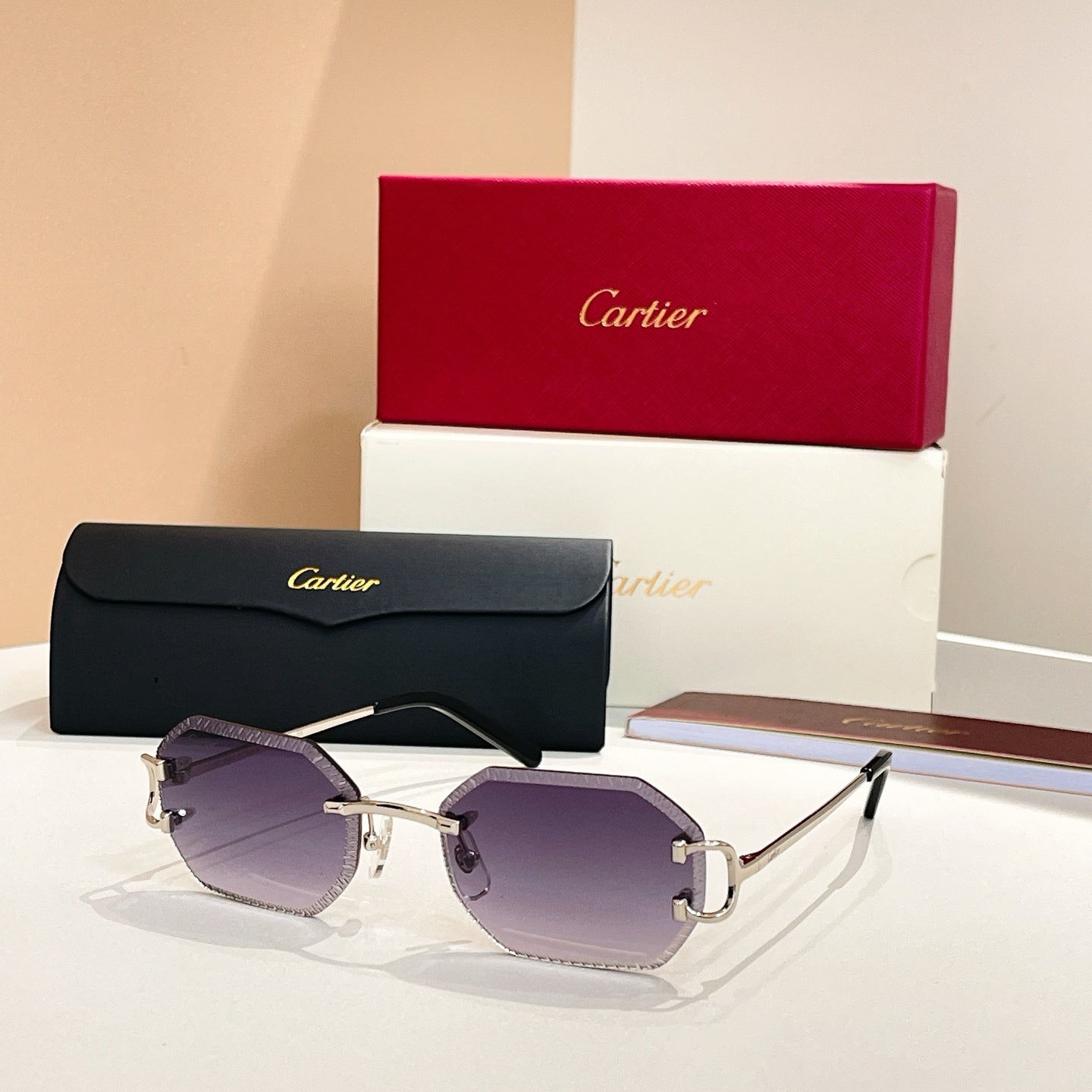 CARTIER RIMLESS GEOMETRIC FRAME SUNGLASSES CT0092O IN METAL