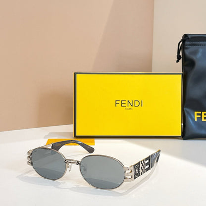 FENDI FIRST CRYSTAL OVAL FRAME SUNGLASSES 7028 IN METAL