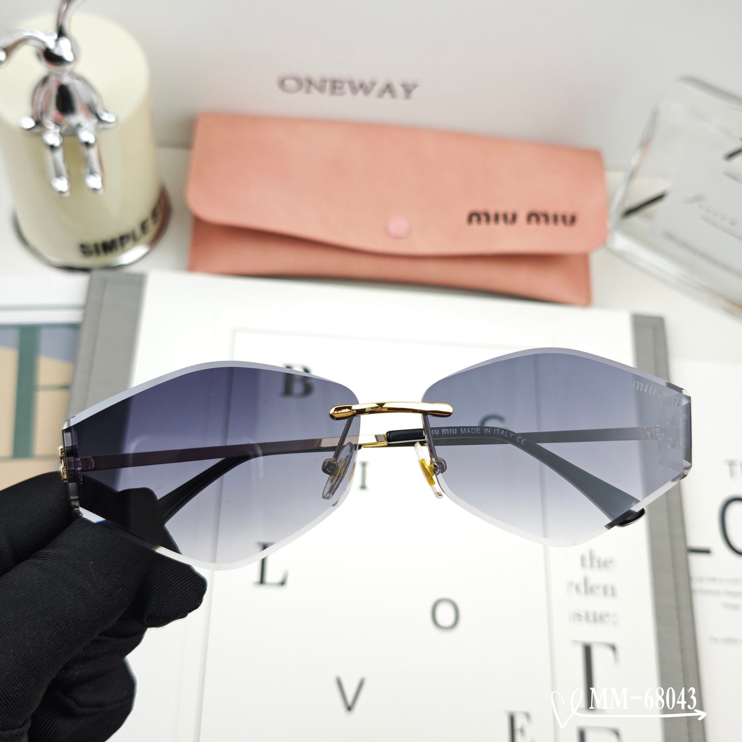 MIU MIU LOGO SUNGLASSES 68043 IN GOLD METAL GREY LENS