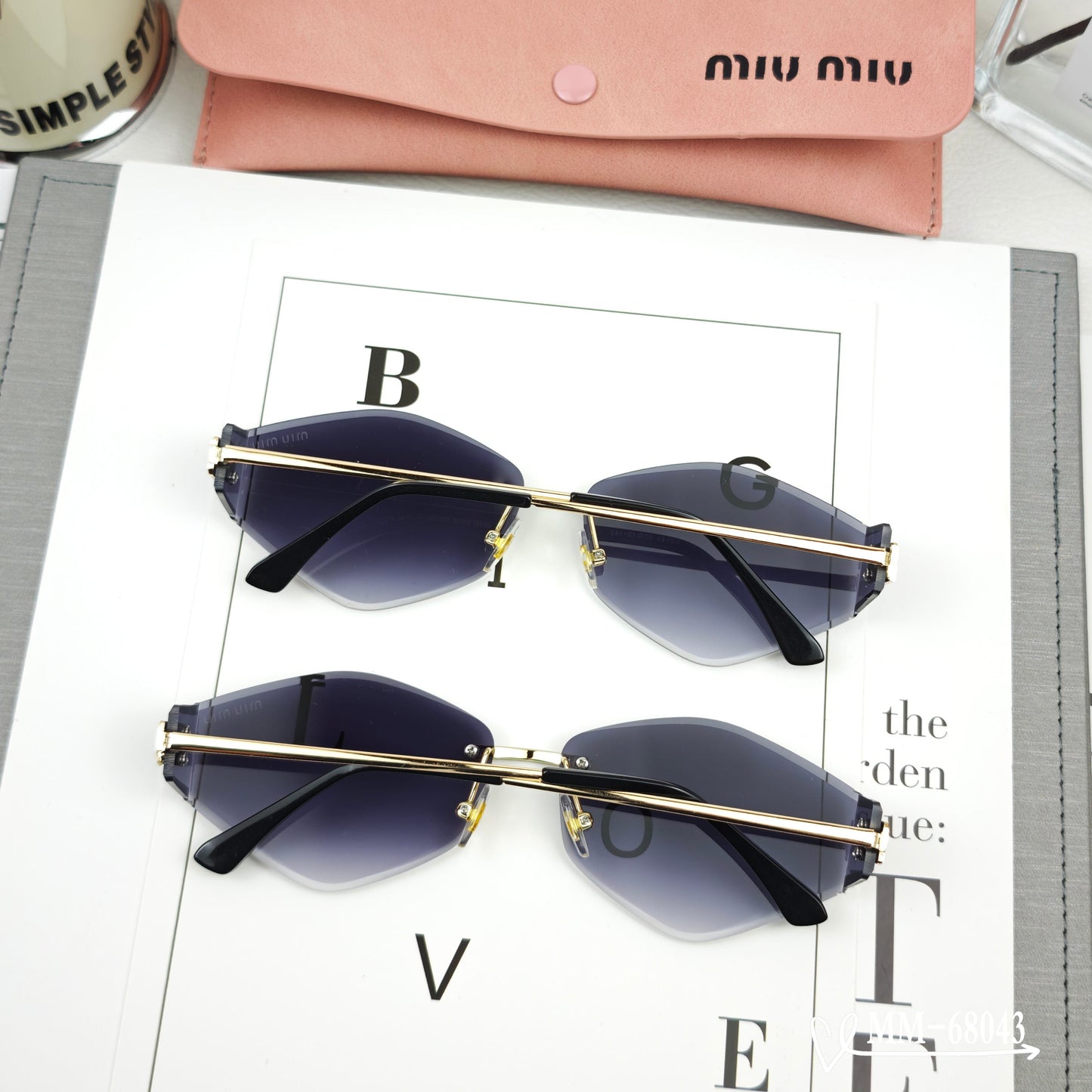 MIU MIU LOGO SUNGLASSES 68043 IN GOLD METAL GREY LENS