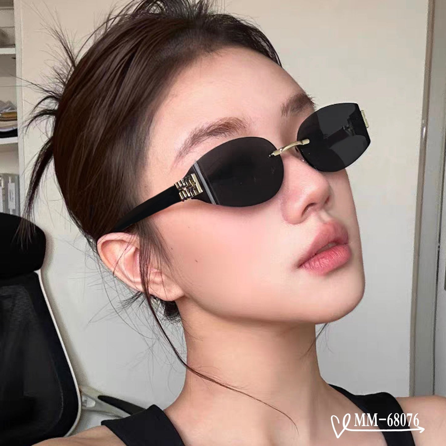 MIU MIU LOGO SUNGLASSES 68076 IN BLACK ACETATE