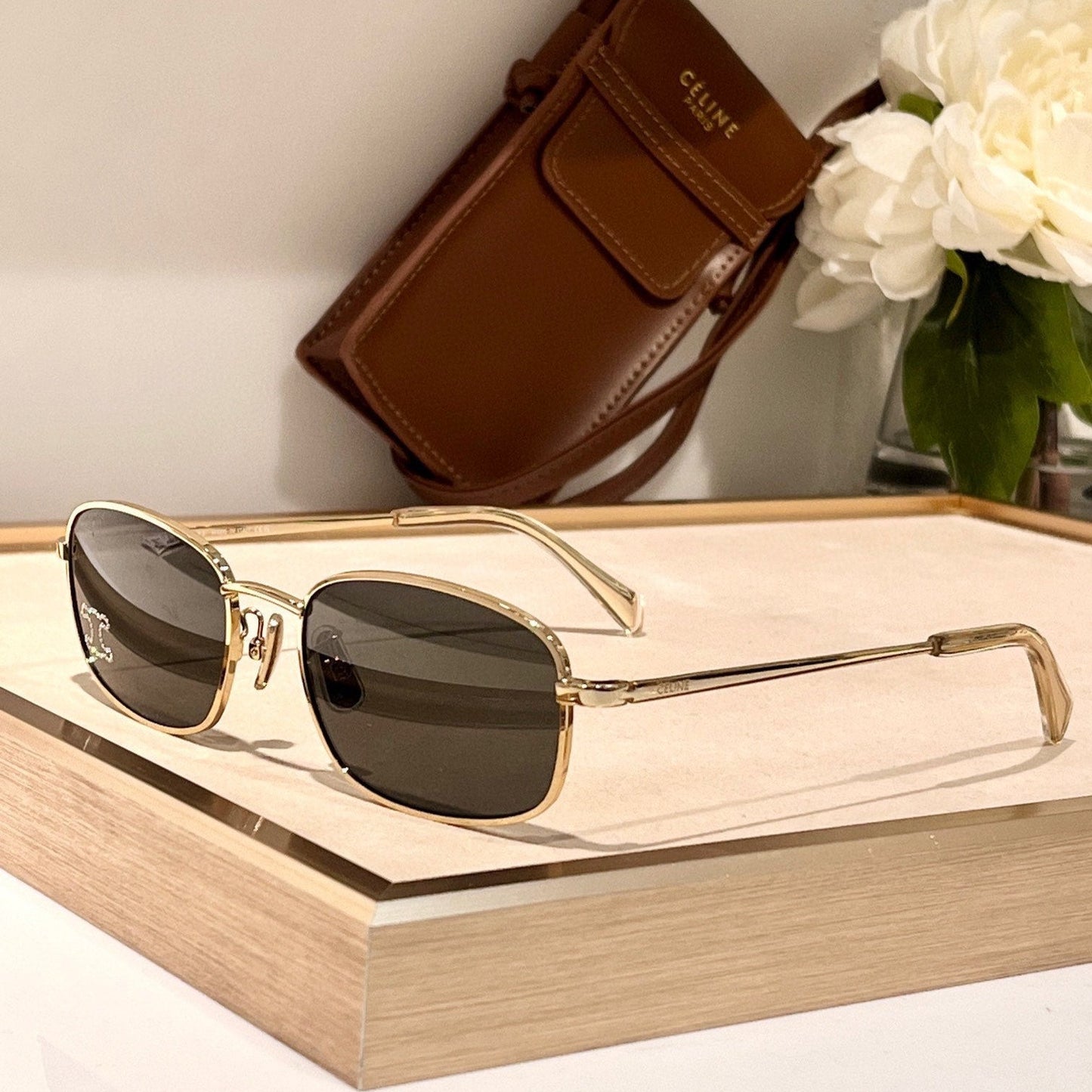 CELINE TRIOMPHE RHINESTONE SUNGLASSES CL40285U IN METAL WITH CRYSTALS
