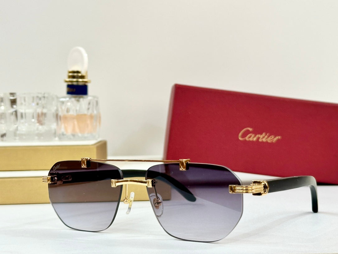 CARTIER PREMIÈRE GEOMETRIC FRAME SUNGLASSES CT0621S IN METAL AND WOODEN