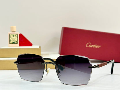 CARTIER PREMIÈRE GEOMETRIC FRAME SUNGLASSES 530303 IN METAL AND WOODEN