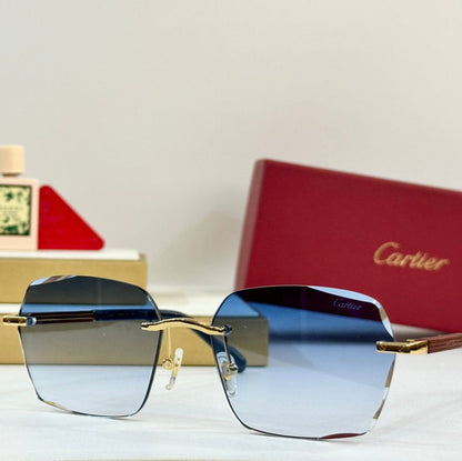 CARTIER PREMIÈRE GEOMETRIC FRAME SUNGLASSES 530303 IN METAL AND WOODEN