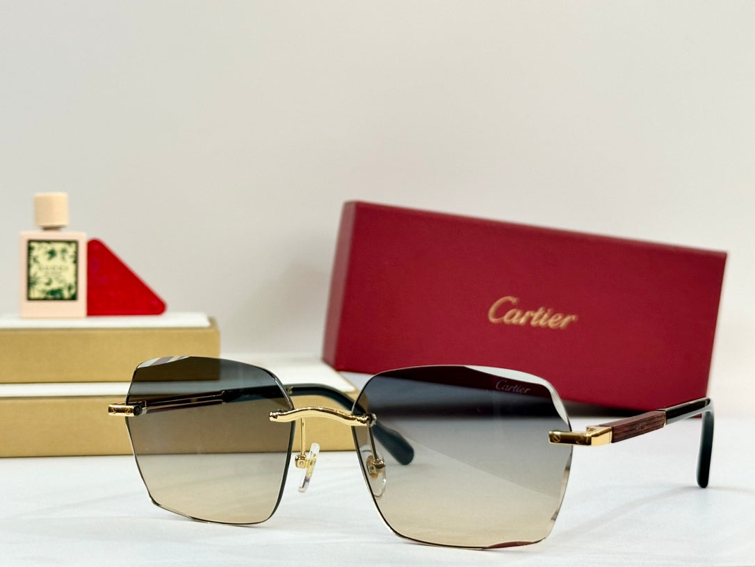 CARTIER PREMIÈRE GEOMETRIC FRAME SUNGLASSES 530303 IN METAL AND WOODEN