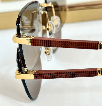 CARTIER PREMIÈRE SQUARE FRAME SUNGLASSES 530304 IN METAL AND WOODEN