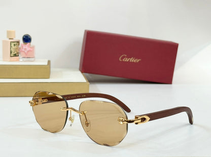 CARTIER RIMLESS GEOMETRIC FRAME SUNGLASSES 547386 IN METAL AND WOODEN