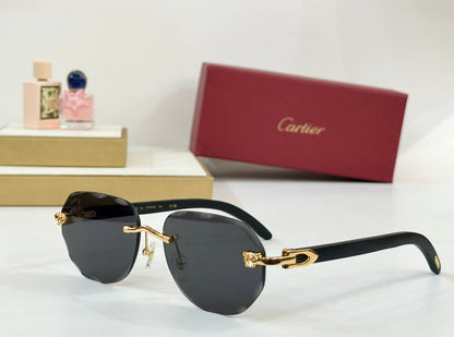 CARTIER RIMLESS GEOMETRIC FRAME SUNGLASSES 547386 IN METAL AND WOODEN