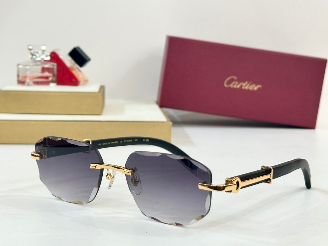 CARTIER GEOMETRIC FRAME SUNGLASSES CT0606S IN METAL AND WOODEN