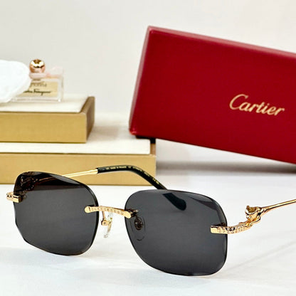 CARTIER PANTHÈRE RIMLESS RECTANGULAR FRAME SUNGLASSES CT0687S IN METAL
