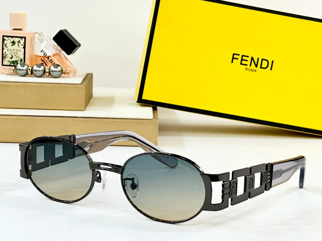 FENDI FIRST CRYSTAL OVAL FRAME SUNGLASSES 7076 IN METAL