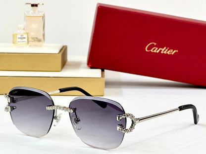 CARTIER CRYSTAL STUDDED RIMLESS SQUARE FRAME SUNGLASSES CT0604S IN METAL