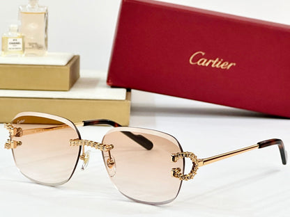 CARTIER CRYSTAL STUDDED RIMLESS SQUARE FRAME SUNGLASSES CT0604S IN METAL