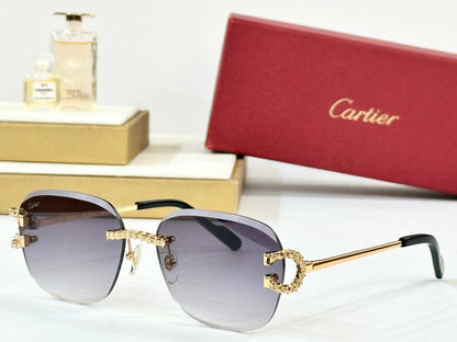 CARTIER CRYSTAL STUDDED RIMLESS SQUARE FRAME SUNGLASSES CT0604S IN METAL