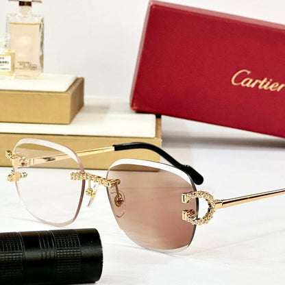 CARTIER CRYSTAL STUDDED RIMLESS SQUARE FRAME SUNGLASSES CT0603S IN METAL PHOTOCHROMIC LENSES