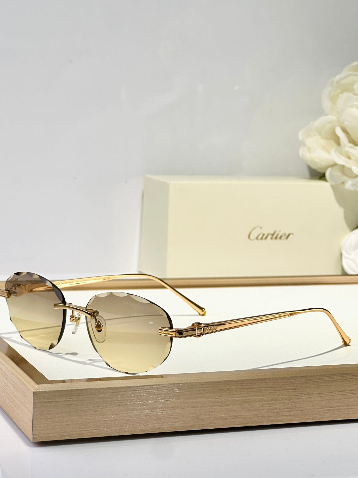 CARTIER RIMLESS ROUND FRAME SUNGLASSES CT0611S IN METAL