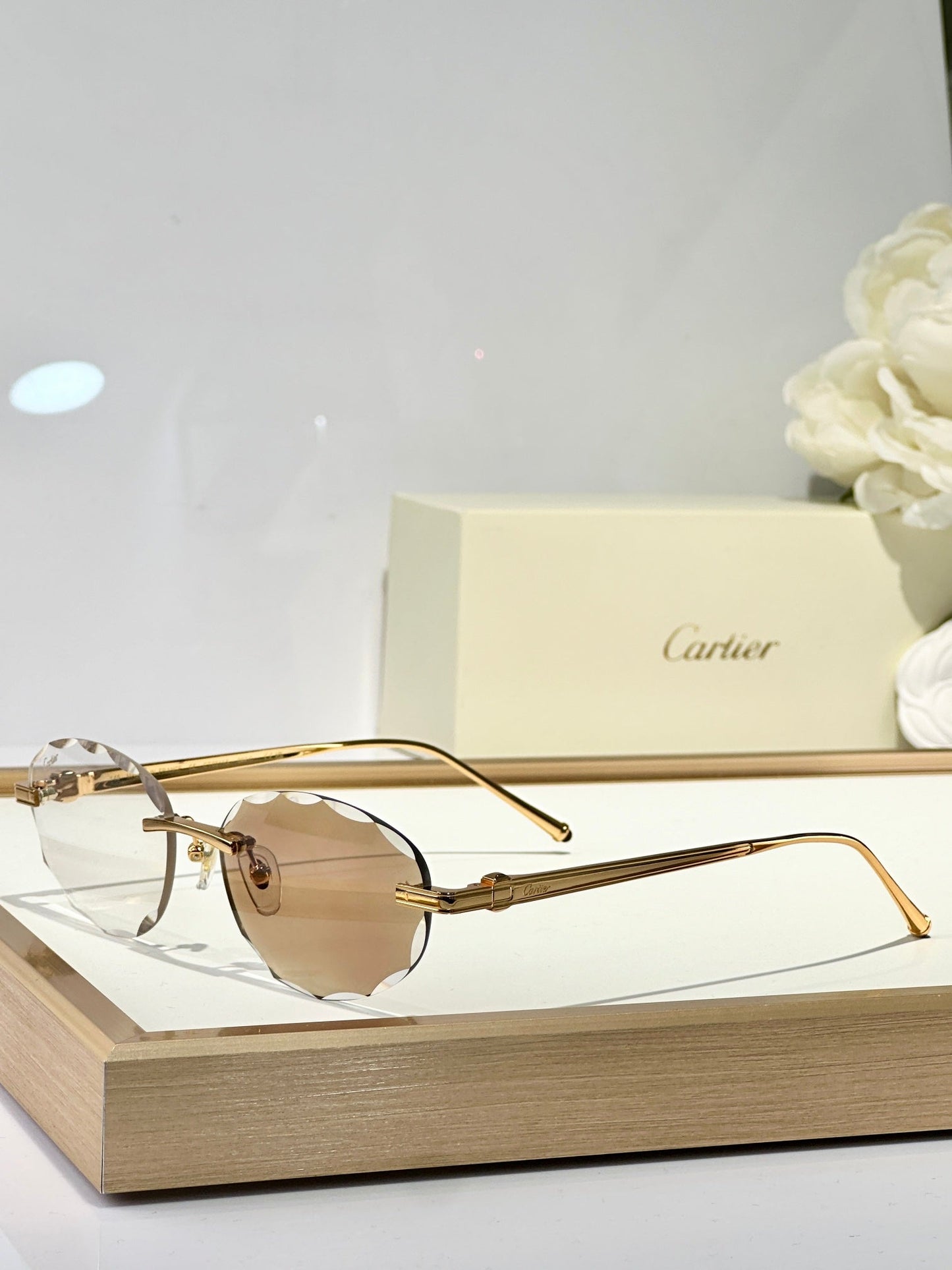 CARTIER RIMLESS ROUND FRAME SUNGLASSES CT0611S IN METAL