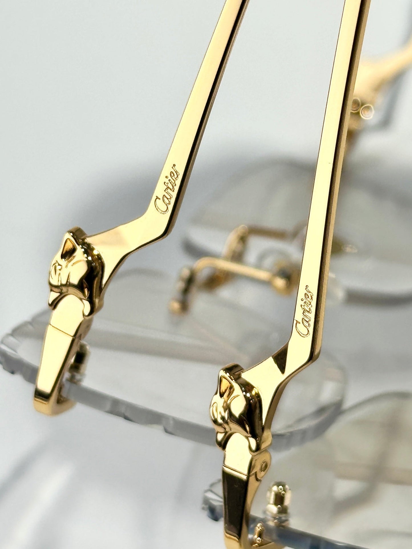 CARTIER PANTHÈRE PHOTOCHROMIC LENSES RIMLESS SQUARE FRAME SUNGLASSES 580910 IN METAL
