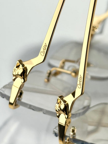 CARTIER PANTHÈRE PHOTOCHROMIC LENSES RIMLESS SQUARE FRAME SUNGLASSES 580910 IN METAL