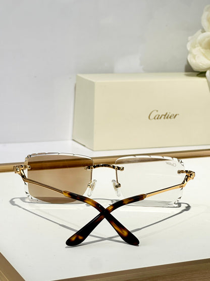 CARTIER PANTHÈRE PHOTOCHROMIC LENSES RIMLESS SQUARE FRAME SUNGLASSES 580910 IN METAL