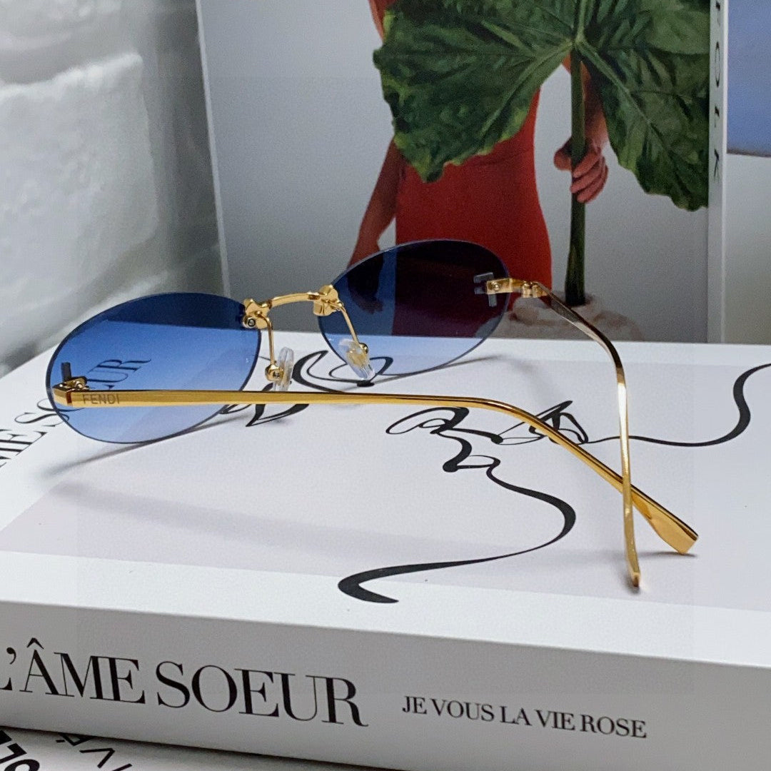 FENDI FIRST CRYSTAL RIMLESS OVAL FRAME SUNGLASSES 557152 IN METAL