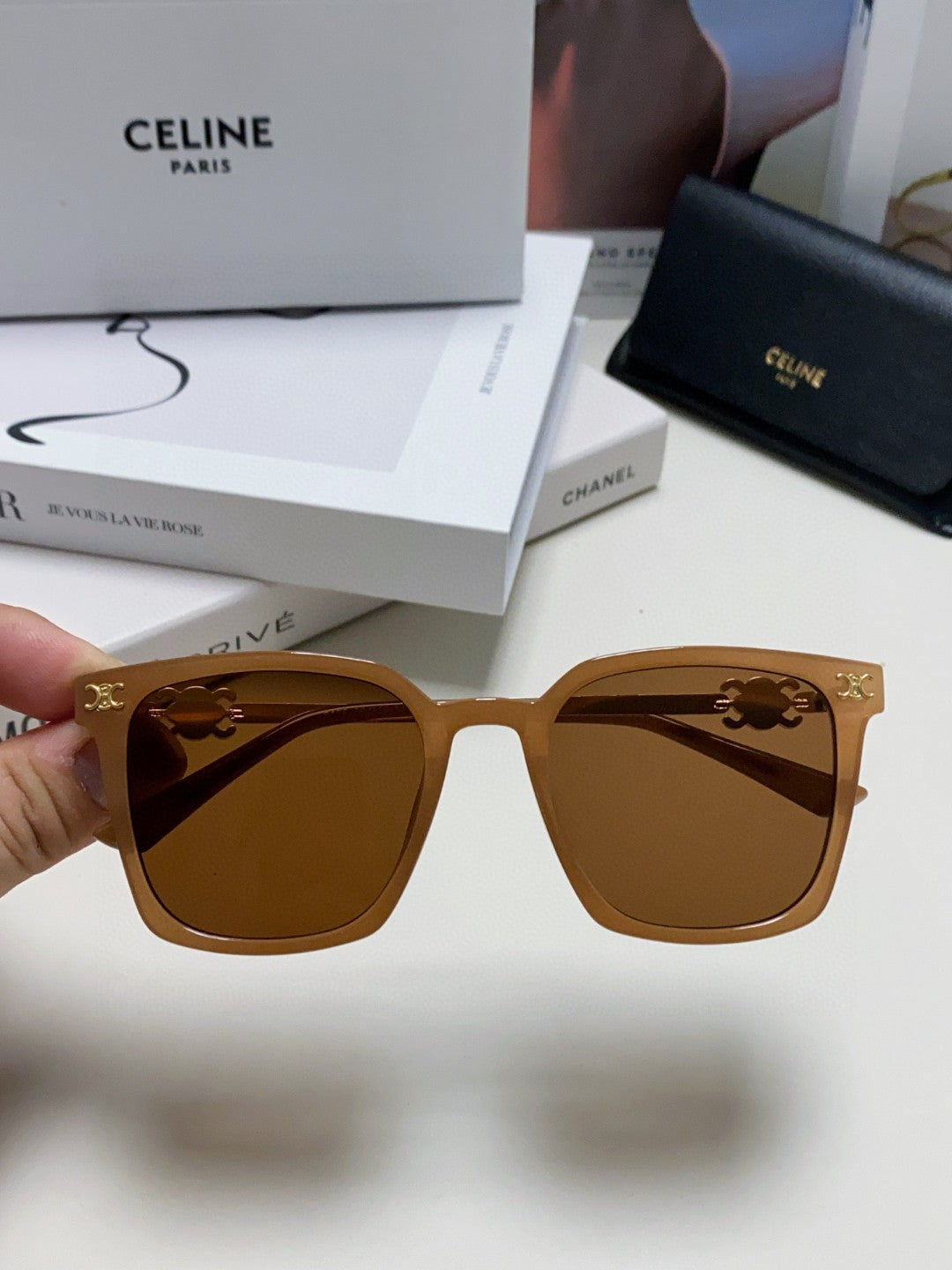 CELINE TRIOMPHE SUNGLASSES 497816 IN NUDE METAL
