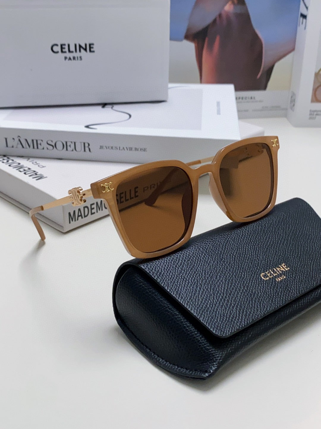 CELINE TRIOMPHE SUNGLASSES 497816 IN NUDE METAL
