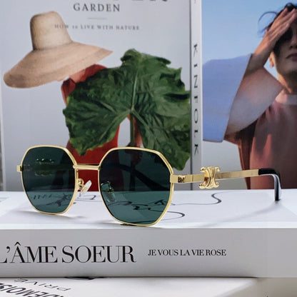 CELINE TRIOMPHE SUNGLASSES 497821 IN GOLD METAL DARK TEAL LENSES