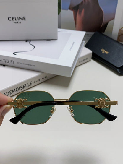 CELINE TRIOMPHE SUNGLASSES 497821 IN GOLD METAL DARK TEAL LENSES