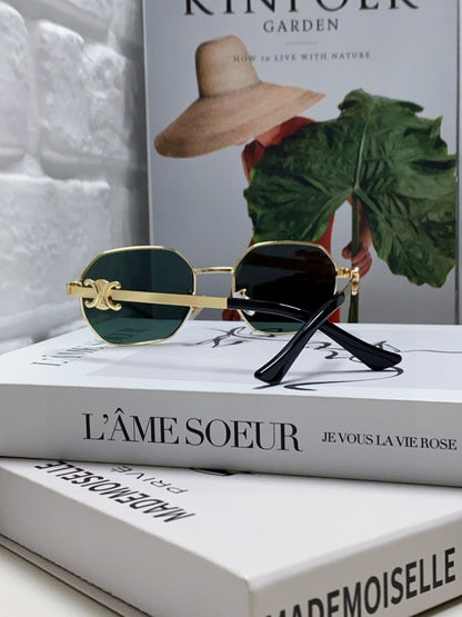 CELINE TRIOMPHE SUNGLASSES 497821 IN GOLD METAL DARK TEAL LENSES